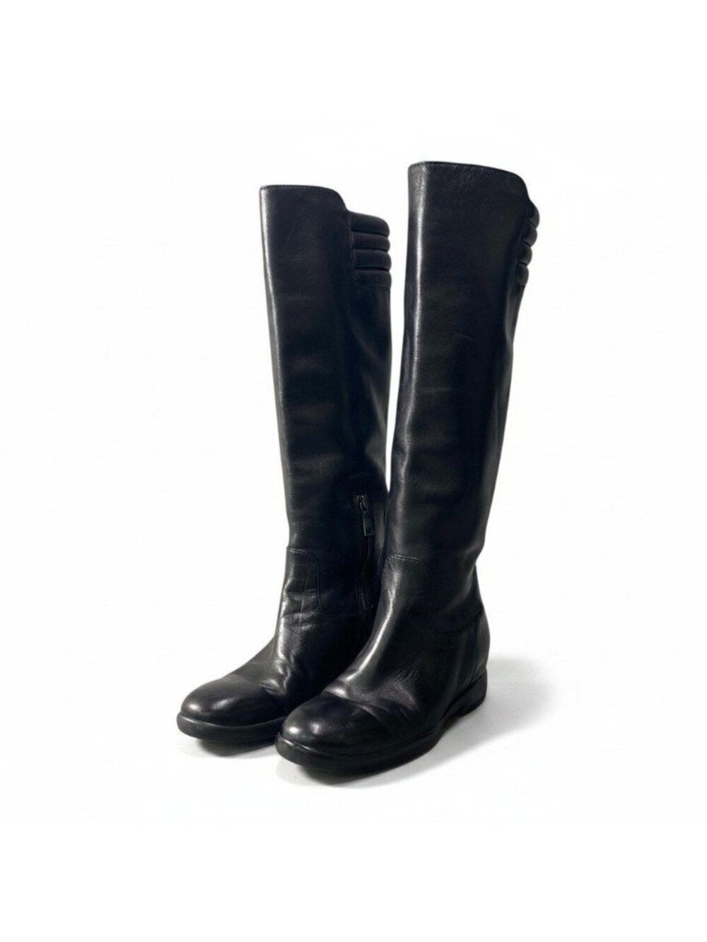 Prada 2 D Sport Long Boots Leather Side Zip Black Shoes